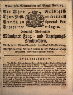 Ordinari-Münchner-Zeitungen (Süddeutsche Presse) Mittwoch 26. März 1766
