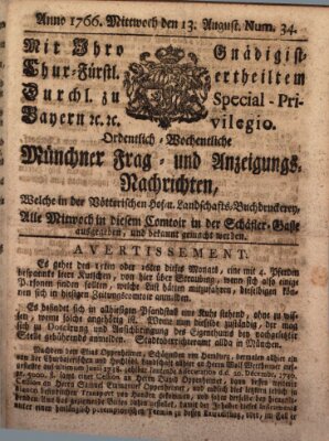Ordinari-Münchner-Zeitungen (Süddeutsche Presse) Mittwoch 13. August 1766