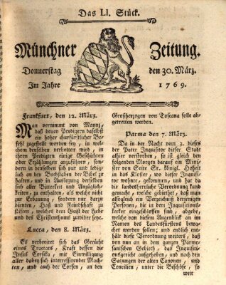 Münchner Zeitung (Süddeutsche Presse) Donnerstag 30. März 1769