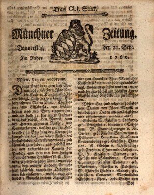 Münchner Zeitung (Süddeutsche Presse) Donnerstag 21. September 1769