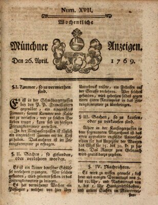 Münchner Zeitung (Süddeutsche Presse) Mittwoch 26. April 1769