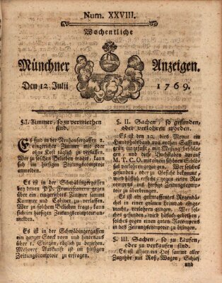 Münchner Zeitung (Süddeutsche Presse) Mittwoch 12. Juli 1769