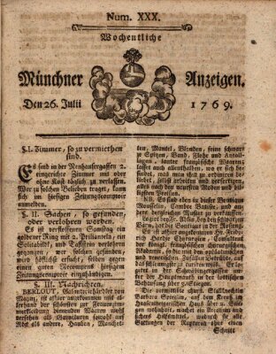 Münchner Zeitung (Süddeutsche Presse) Mittwoch 26. Juli 1769