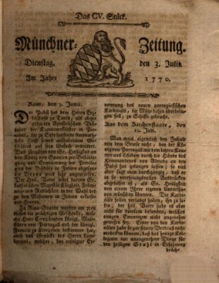 Münchner Zeitung (Süddeutsche Presse) Dienstag 3. Juli 1770