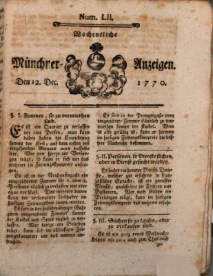 Münchner Zeitung (Süddeutsche Presse) Mittwoch 12. Dezember 1770