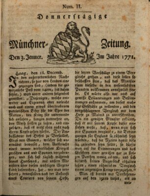Münchner Zeitung (Süddeutsche Presse) Donnerstag 3. Januar 1771
