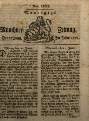 Münchner Zeitung (Süddeutsche Presse) Montag 17. Juni 1771