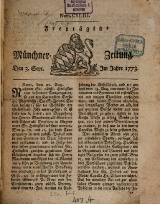 Münchner Zeitung (Süddeutsche Presse) Freitag 3. September 1773
