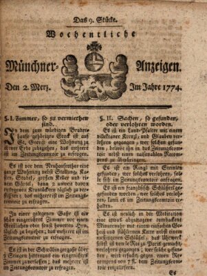 Münchner Zeitung (Süddeutsche Presse) Mittwoch 2. März 1774