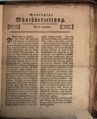 Münchner Zeitung (Süddeutsche Presse) Montag 28. Juli 1777