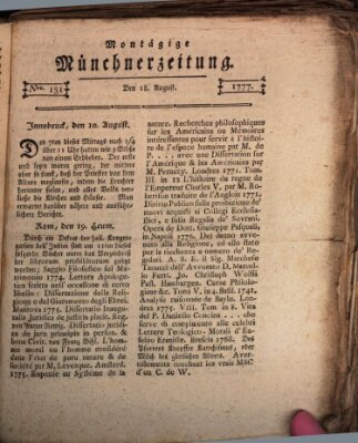 Münchner Zeitung (Süddeutsche Presse) Montag 18. August 1777