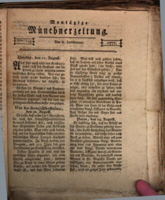 Münchner Zeitung (Süddeutsche Presse) Montag 8. September 1777
