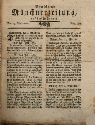 Münchner Zeitung (Süddeutsche Presse) Montag 23. November 1778