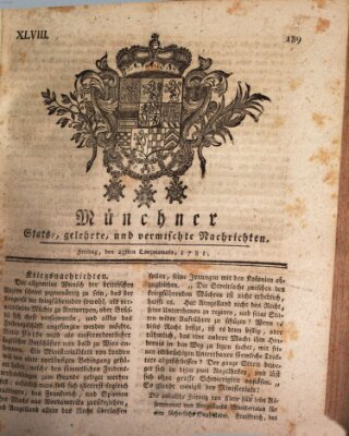 Münchner staats-, gelehrte, und vermischte Nachrichten (Süddeutsche Presse) Freitag 23. März 1781