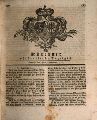 Münchner staats-, gelehrte, und vermischte Nachrichten (Süddeutsche Presse) Mittwoch 28. März 1781