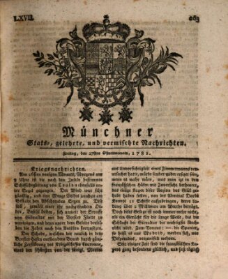 Münchner staats-, gelehrte, und vermischte Nachrichten (Süddeutsche Presse) Freitag 27. April 1781