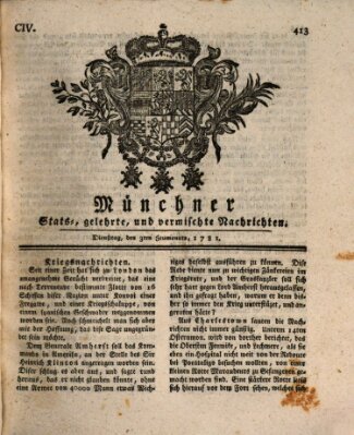 Münchner staats-, gelehrte, und vermischte Nachrichten (Süddeutsche Presse) Dienstag 3. Juli 1781
