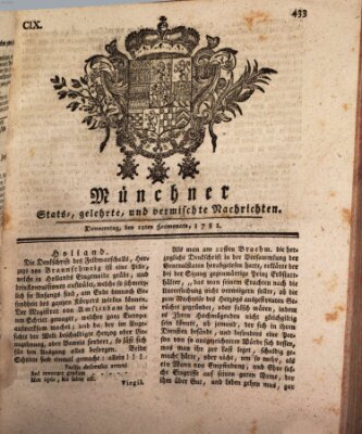 Münchner staats-, gelehrte, und vermischte Nachrichten (Süddeutsche Presse) Donnerstag 12. Juli 1781