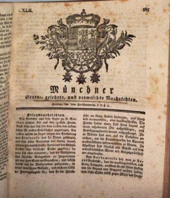 Münchner staats-, gelehrte, und vermischte Nachrichten (Süddeutsche Presse) Freitag 7. September 1781