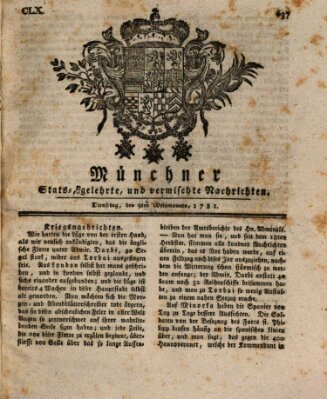 Münchner staats-, gelehrte, und vermischte Nachrichten (Süddeutsche Presse) Dienstag 9. Oktober 1781