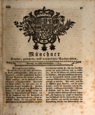 Münchner staats-, gelehrte, und vermischte Nachrichten (Süddeutsche Presse) Dienstag 22. Januar 1782