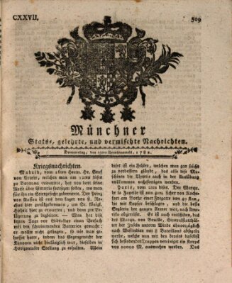 Münchner staats-, gelehrte, und vermischte Nachrichten (Süddeutsche Presse) Donnerstag 15. August 1782