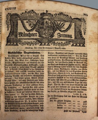 Münchner Zeitung (Süddeutsche Presse) Dienstag 17. August 1784