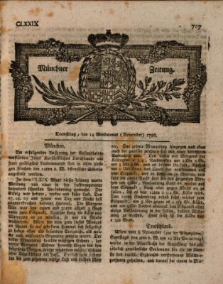 Münchner Zeitung (Süddeutsche Presse) Dienstag 14. November 1786
