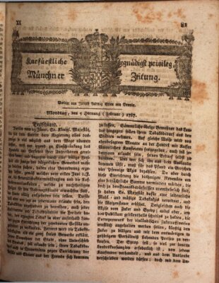 Kurfürstlich gnädigst privilegirte Münchner-Zeitung (Süddeutsche Presse) Montag 5. Februar 1787
