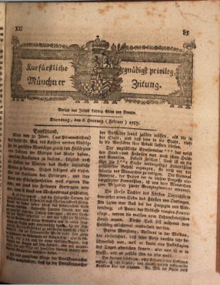 Kurfürstlich gnädigst privilegirte Münchner-Zeitung (Süddeutsche Presse) Dienstag 6. Februar 1787