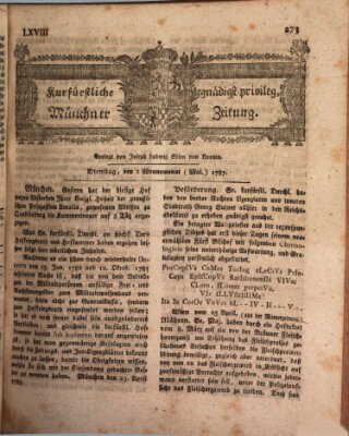 Kurfürstlich gnädigst privilegirte Münchner-Zeitung (Süddeutsche Presse) Dienstag 1. Mai 1787