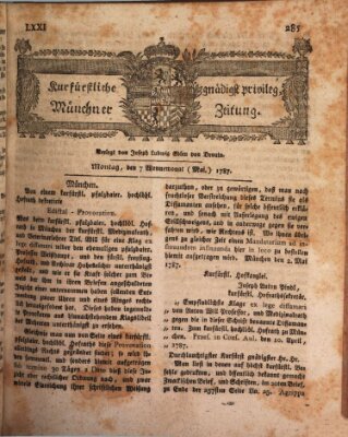 Kurfürstlich gnädigst privilegirte Münchner-Zeitung (Süddeutsche Presse) Montag 7. Mai 1787