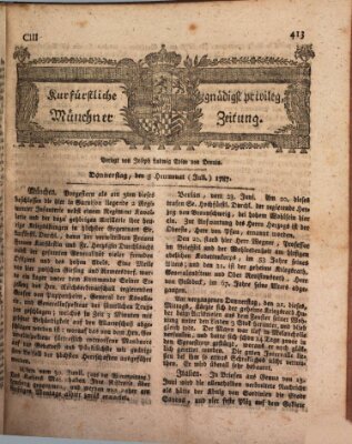 Kurfürstlich gnädigst privilegirte Münchner-Zeitung (Süddeutsche Presse) Donnerstag 5. Juli 1787
