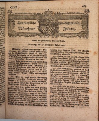 Kurfürstlich gnädigst privilegirte Münchner-Zeitung (Süddeutsche Presse) Montag 30. Juli 1787
