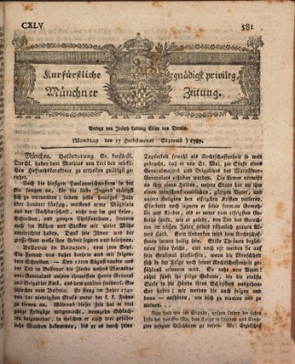 Kurfürstlich gnädigst privilegirte Münchner-Zeitung (Süddeutsche Presse) Montag 17. September 1787