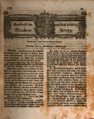 Kurfürstlich gnädigst privilegirte Münchner-Zeitung (Süddeutsche Presse) Montag 14. Januar 1788