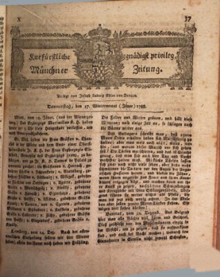 Kurfürstlich gnädigst privilegirte Münchner-Zeitung (Süddeutsche Presse) Donnerstag 17. Januar 1788