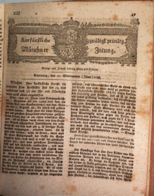 Kurfürstlich gnädigst privilegirte Münchner-Zeitung (Süddeutsche Presse) Dienstag 22. Januar 1788