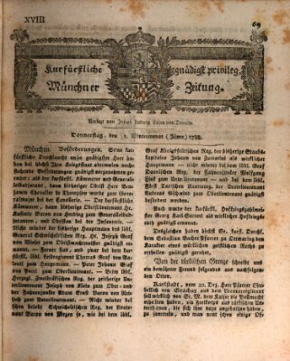 Kurfürstlich gnädigst privilegirte Münchner-Zeitung (Süddeutsche Presse) Donnerstag 31. Januar 1788