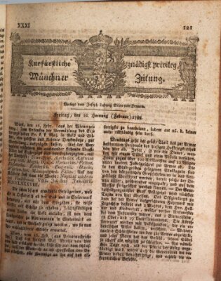 Kurfürstlich gnädigst privilegirte Münchner-Zeitung (Süddeutsche Presse) Freitag 22. Februar 1788