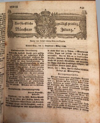Kurfürstlich gnädigst privilegirte Münchner-Zeitung (Süddeutsche Presse) Donnerstag 6. März 1788