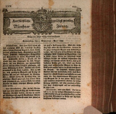 Kurfürstlich gnädigst privilegirte Münchner-Zeitung (Süddeutsche Presse) Donnerstag 1. Mai 1788
