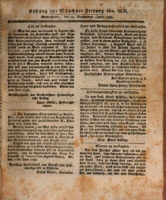 Kurfürstlich gnädigst privilegirte Münchner-Zeitung (Süddeutsche Presse) Samstag 14. Juni 1788