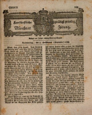 Kurfürstlich gnädigst privilegirte Münchner-Zeitung (Süddeutsche Presse) Donnerstag 4. September 1788