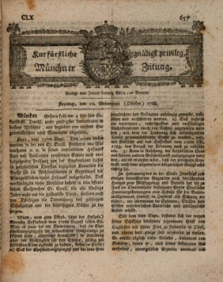 Kurfürstlich gnädigst privilegirte Münchner-Zeitung (Süddeutsche Presse) Freitag 10. Oktober 1788