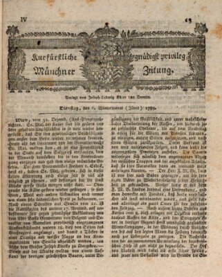 Kurfürstlich gnädigst privilegirte Münchner-Zeitung (Süddeutsche Presse) Dienstag 6. Januar 1789