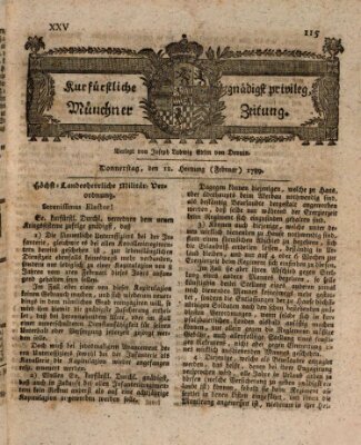 Kurfürstlich gnädigst privilegirte Münchner-Zeitung (Süddeutsche Presse) Donnerstag 12. Februar 1789