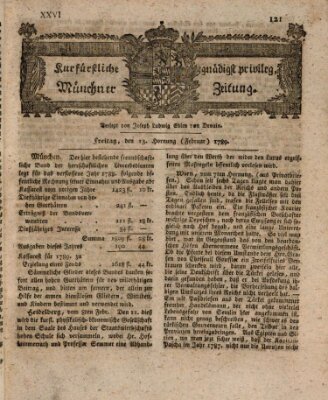 Kurfürstlich gnädigst privilegirte Münchner-Zeitung (Süddeutsche Presse) Freitag 13. Februar 1789