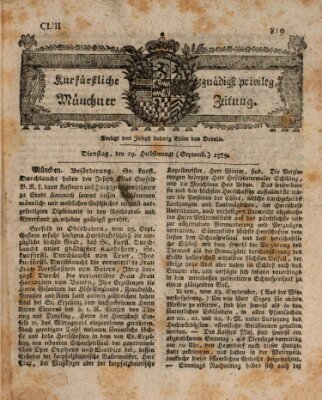 Kurfürstlich gnädigst privilegirte Münchner-Zeitung (Süddeutsche Presse) Dienstag 29. September 1789