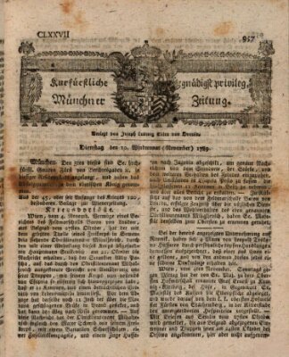 Kurfürstlich gnädigst privilegirte Münchner-Zeitung (Süddeutsche Presse) Dienstag 10. November 1789
